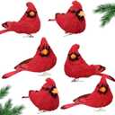 Namalu 6pcs Sisal Birds Cardinal Christmas Ornaments, Sisal Cardinal Ornaments with Metal Clip, Birds Tree Decorations for DIY Crafts Christmas Tree Gardening Wreath Decor(Red)