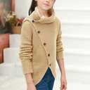Haloumoning Girls Sweaters Button Turtle Cowl Neck Asymmetric Hem Wrap Pullover Sweaters for Girls (Beige)
