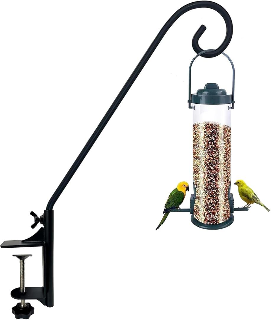 Heavy Duty Deck Hook,360 Rotating Design,Pole 16.5Long Metal Deck Railing Hooks for Hanging Bird Feeders,Planters,Suet Baskets,Lanterns,Wind Chimes,Clamp Mounted,Only Deck Hook