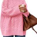 Saodimallsu Womens Cable Knit Sweater Oversized Long Sleeve Chunky Knit Crew Neck Fall Pullover Sweaters Top (Medium, Pink)