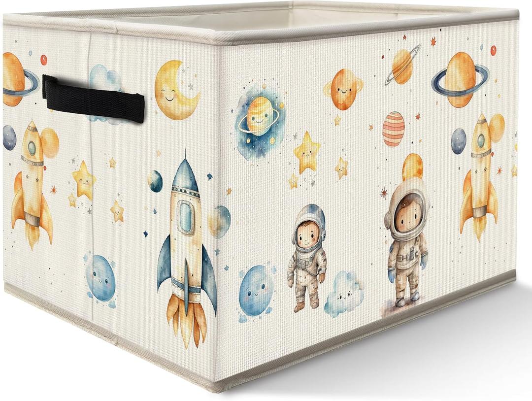 Nogrit Outer Space Storage Bins Box, Toybox for Boys, Space Astronaut Rocket Planets Foldable Baskets Organizer Container with Handles for Kids Boys Bedroom Bathroom Clothes Toys Books