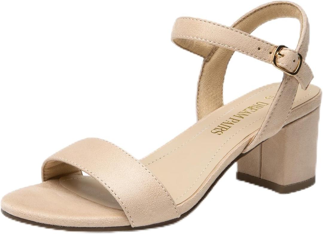 DREAM PAIRS Women's Low Heels Block Open Toe Ankle Strap Classic Short Chunky Sandals with Buckle for Daily Work Wedding Party (8)