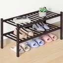 Smiry Bamboo Shoe Rack for Closet, 2 Tier Wooden Stackable Shoe Organizer, Free Standing Shoes Storage Shelf for Entryway, Front Door Entrance, Brown