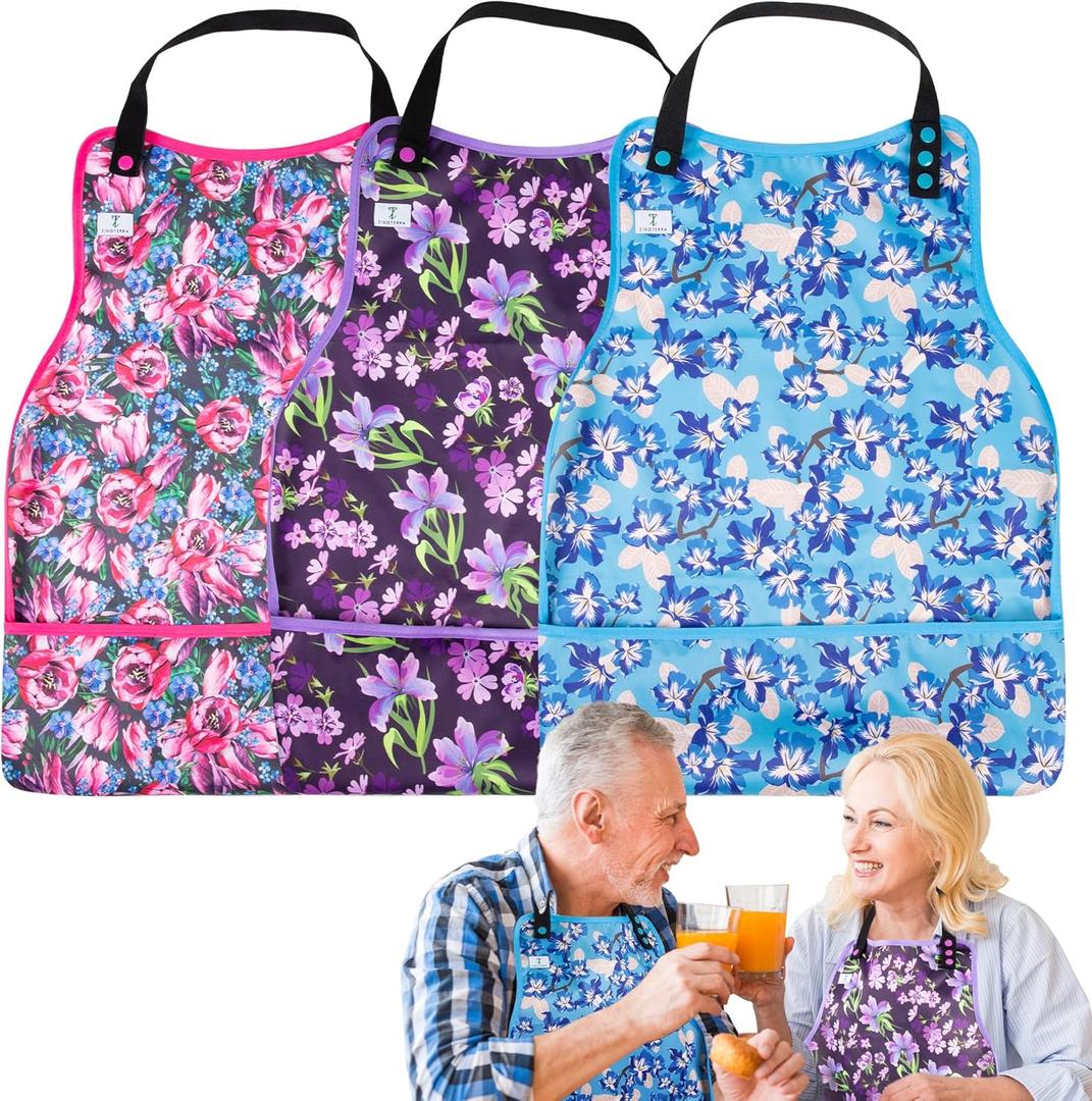 Adult Bibs with Crumb Catcher,3Pack Adjustable Bibs for Eating,Waterproof Washable Adult Clothing Protectors,Reusable Large Feeding Bib for Women Men Elderly Seniors