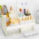 Makeup Organizer with Drawers, Cosmetic Storage for Dresser Vanity and Bathroom Countertop, Beauty Holder for Lipstick Brush, Skincare Organizer for Vanity, Cosmetic Display Case (Ivory)