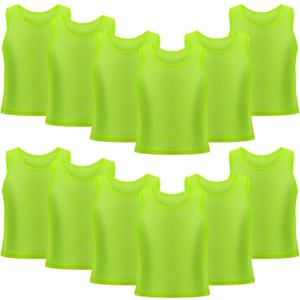 CIATBYYJ 12Pcs Youth Pinnies Scrimmage Vests, Sports Pennies for Youth Adults Soccer Basketball Scrimmage Training Vests,Team Sport Practice Jersey Chartreuse, 12 years old
