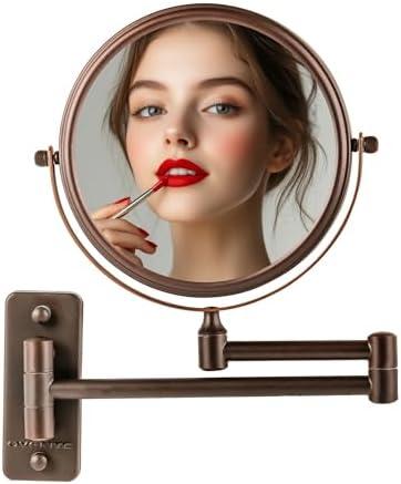 OVENTE 7" Wall Mounted Makeup Mirror with 1X/7X Magnification, Double Sided Magnifying Round Bathroom Vanity Mirror, 360° Swivel Design, Extendable and Folding Arm, Antique Bronze MNLFW70ABZ1X7X
