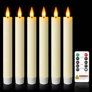 7 Inches Flameless Taper Candles with Remote Timer, Real Wax Ivory Short Led Candlesticks, 3D Wick Light Battery Operated Candlesticks for Christmas Home Wedding Table Decor, 6 Pcs