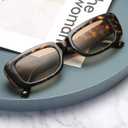 Vintage Rectangle Sunglasses for Women Men 90s Fashion Narrow Square Frame Eyewear UV400 Protection (Tortoise)