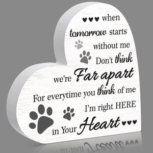 Maitys Pet Memorial Gifts Bereavement Remembrance for Loss of Dog Cat Sympathy Condolence Gifts Heart Shaped Wood Sign When Tomorrow Starts Without Me Wooden Plaque for Table Desk Decor(White)