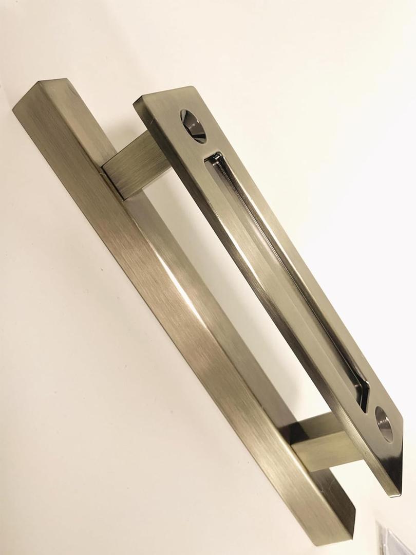 wfljl 12 Inch Heavy Duty Sliding Barn Door Handles Set - Flush Mount Pull for Screen, Patio, Shed & Sliding Doors, Two-Side Design, Antique Bronze Finish (Easy Installation)