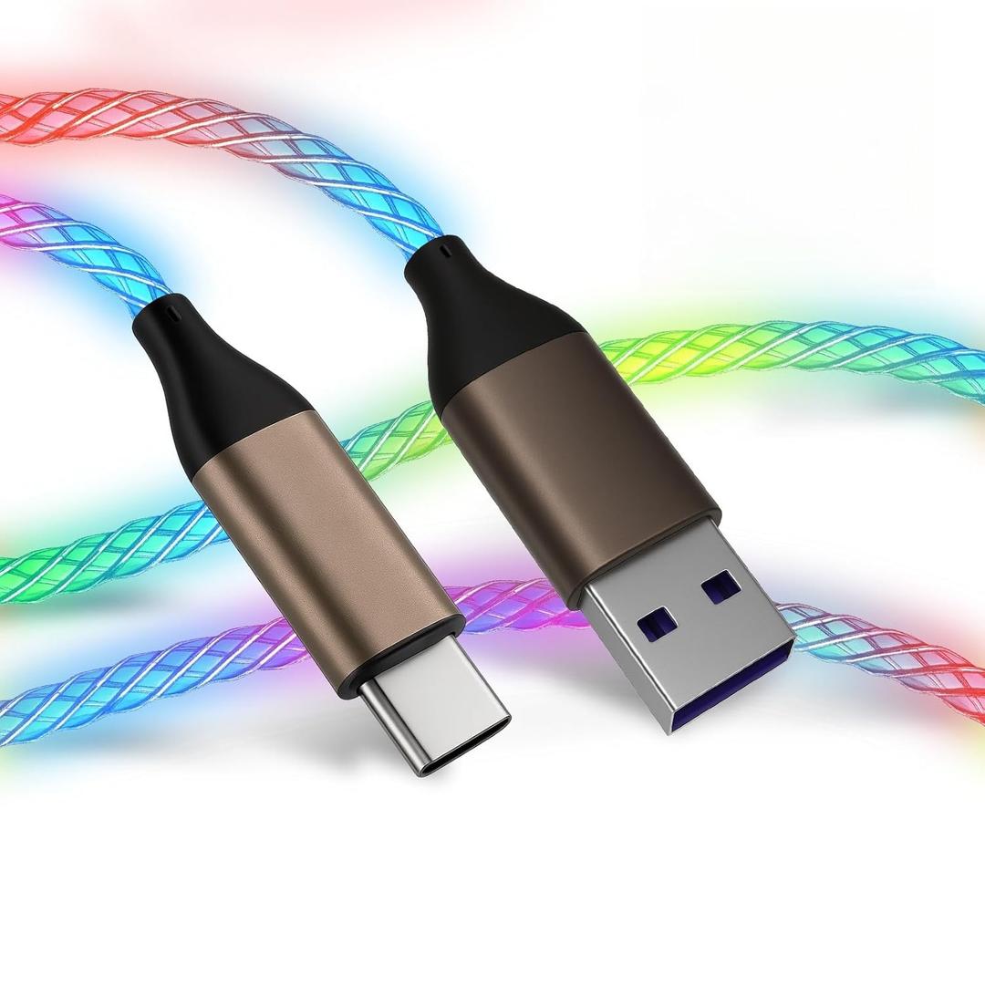 USB C Charger Cable Led Light Up Charger Cord Visible 66W RGB Gradual Changing Shining 6A Fast Charging USB A to USB C Data Sync Cord for iPhone 15/16Samsung Galaxy SS23+/S23 Ultra (Multicolor, 6ft)