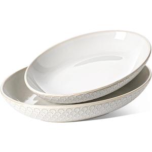 LE TAUCI Serving Bowls, Large Oval Platters for Entertaining, Ceramic Serving Tray for Dinner, Pasta, Salad, Dessert, Turkey, Fish, Fruit, Bread - 45oz/74oz, 11.8"/13.7", Set of 2, Arctic White