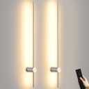 Battery Operated Wall Sconces with Remote, Dimmable 3000K-6000K/Timer/Memory LED Wall Lamp, 350°Rotate, USB Rechargeable Wireless wall lights for Living Room, Bedroom Brushed Nickel 39.3 inch (2 Pack)