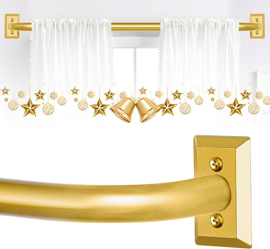 Gold Wrap Around Curtain Rods 28 to 48 Inch:Blackout Adjustable Window Curtain Rod,Room Darkening Heavy Duty Curved French Metal Single Drapery Rods for Bedroom Kitchen Easy Install,Brass Gold