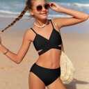 Girls Swimsuit Bikini Set,Criss Cross Bathing Suits for Girl Two Piece Solid Color Girls' Swimwear for 13-14 Years