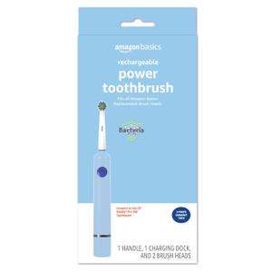 Amazon Basics Power Rechargeable Electric Toothbrush with EasyFlex Brush Heads, Bacteria Defense and Replace-Me Bristles, 2-Minute Quadrant Timer