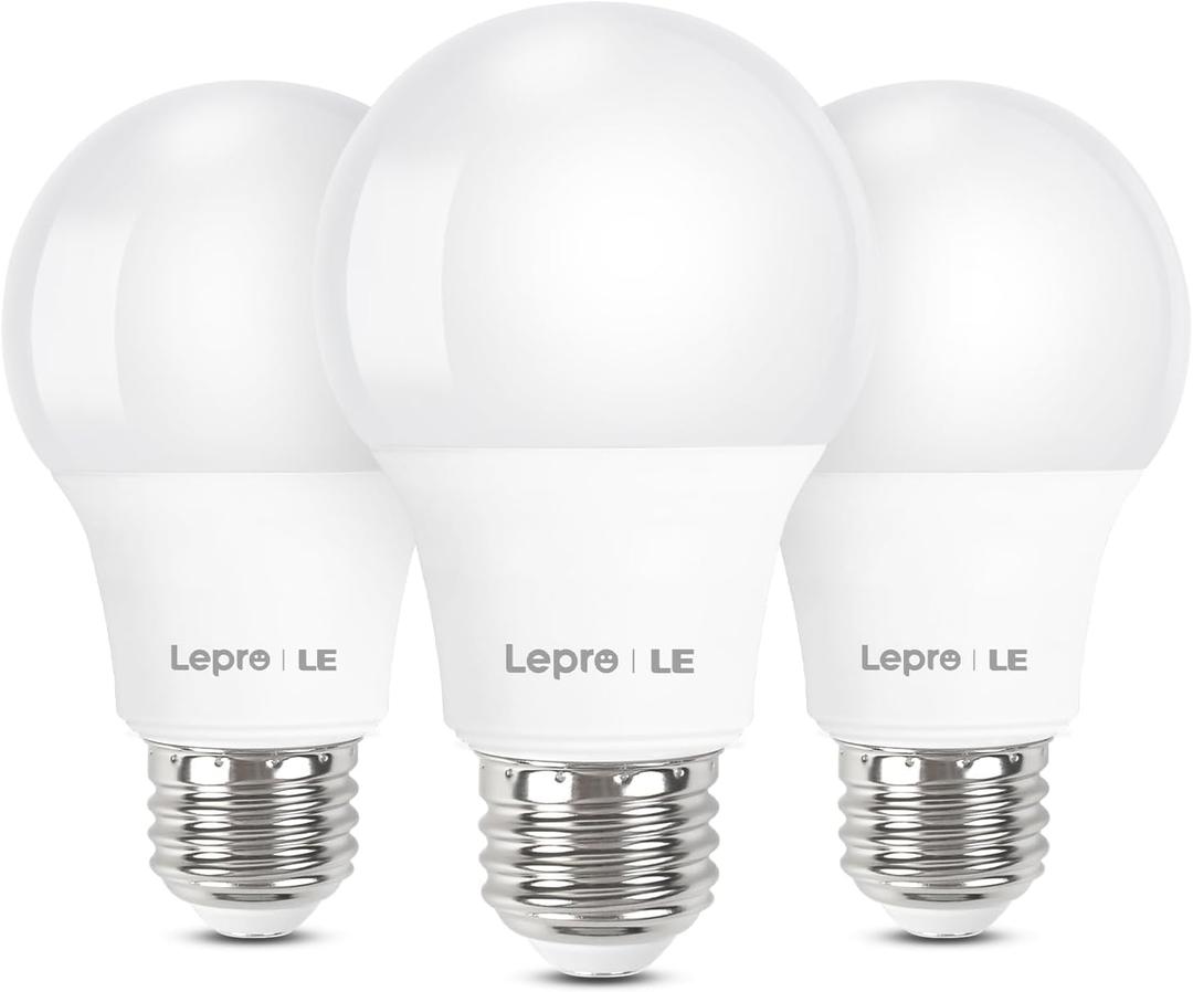 Lepro LED Light Bulbs 60 Watt Equivalent, 9W 800 Lumens Non-Dimmable, Warm White 2700K, A19 E26 Standard Medium Base, 10000 Hour Lifetime 3 Count (Pack of 1)