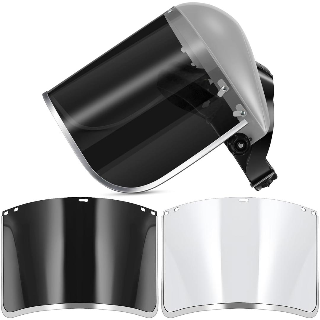 Amylove Face Shield Including 1 Gray Headgear + 2 Replaceable Lens(black & Clear) for Protective Grinding Welding Cut Work