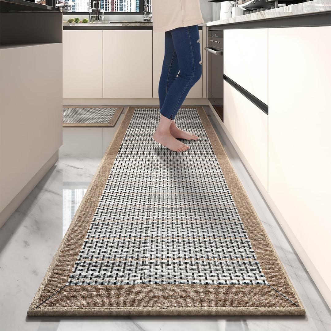 PADOOR Non Slip Kitchen Rugs Sets of 2 - Extra Large 2.5'x6' + 20"x32" Runner Rugs for Kitchen Floor Non Skid Washable, Absorbent Kitchen Mat for in Front of Sink 2 Piece Brown