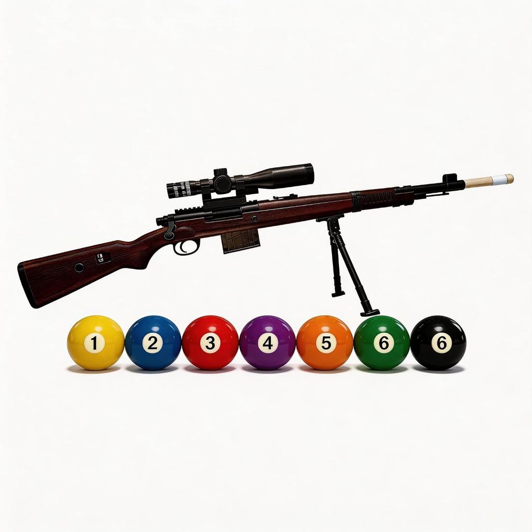 98K Rifle Shape Billiards Cue Stick, Creative Fun Pool Cue for Adults, Unique Gift for Billiards Lovers with Adjustable Sight & Foldable Bipod