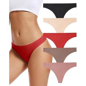 Voenxe Seamless Women Underwear Thongs,No Show Ladies Thong,No Line Workout Breathable Comfortable Panties,Soft Undies,5-Pack, M