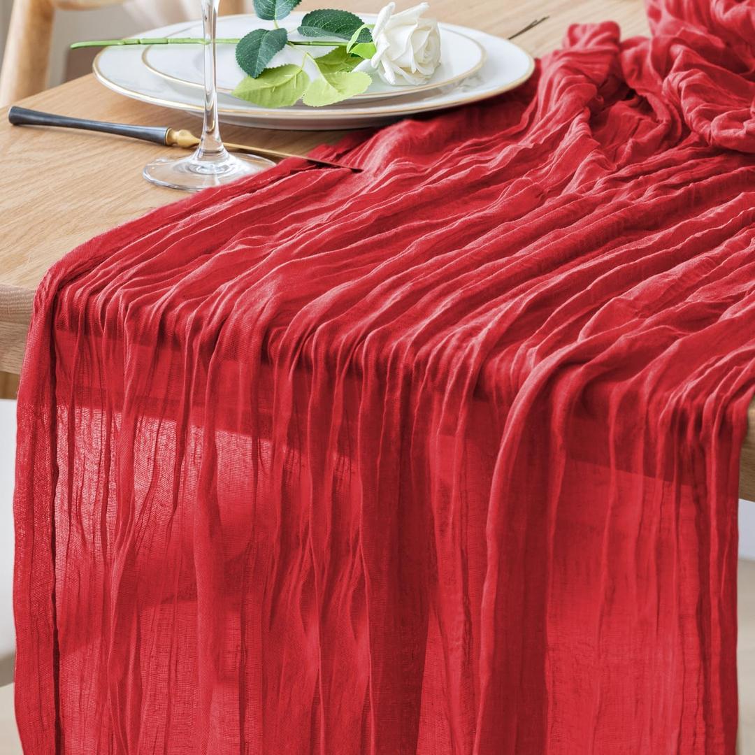 2 x Table Runner Cheesecloth 10FT Red Boho Gauze Cheese Cloth Rustic Sheer Table Runners for Wedding Birthday Bridal Baby Shower Party Decoration
