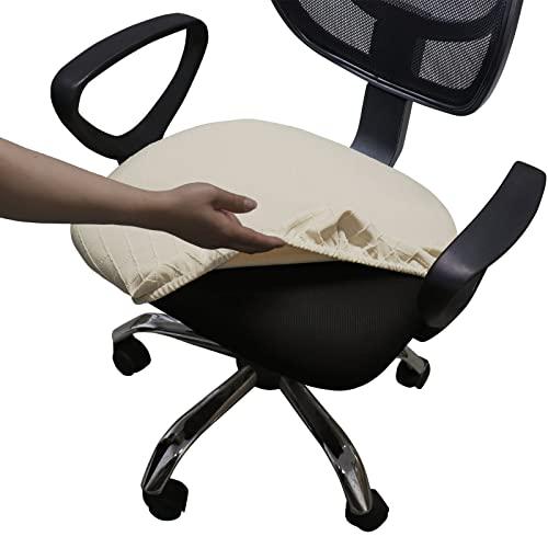 Melaluxe Stretch Jacquard Office Chair Cover, Removable Washable Desk Chair Cover Rotating Chair Seat Slipcover, Beige, 6 pack