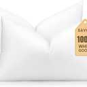 SAVORI Set of 2 Down and Feather Throw Pillow Inserts 12x20 Soft Fluffy Pillow Inserts with 100% Down-Proof Cotton Cover, Decorative Square Cushion Inner for Sofa Couch Bed-White