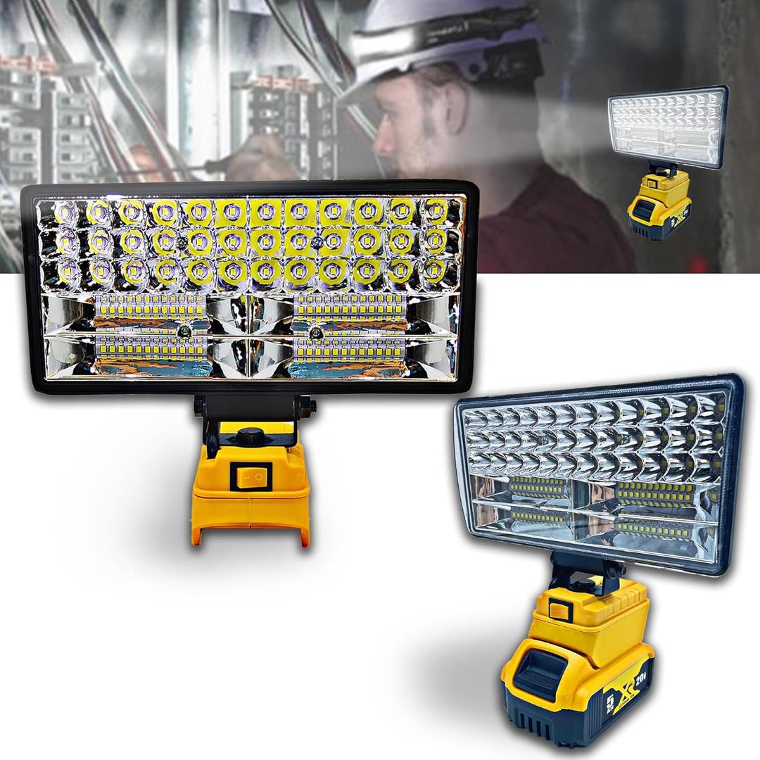 Cordless LED Work Light for Dewalt 20V Battery90W 5400ML LED Wide Beam Flood Light with Two USB Charging Port Light for Emergency,Workshop,Garage.(No Battery)