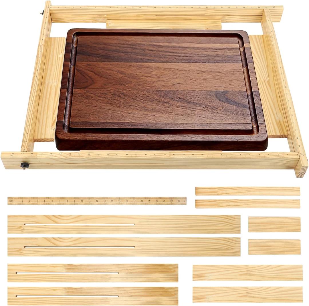 11 PCS Adjustable Juice Groove Router Jig with Inch Scale, 29" x 22" Juice Groove Jig for Cutting Board, Wooden Router Guide for Making Square Recesses
