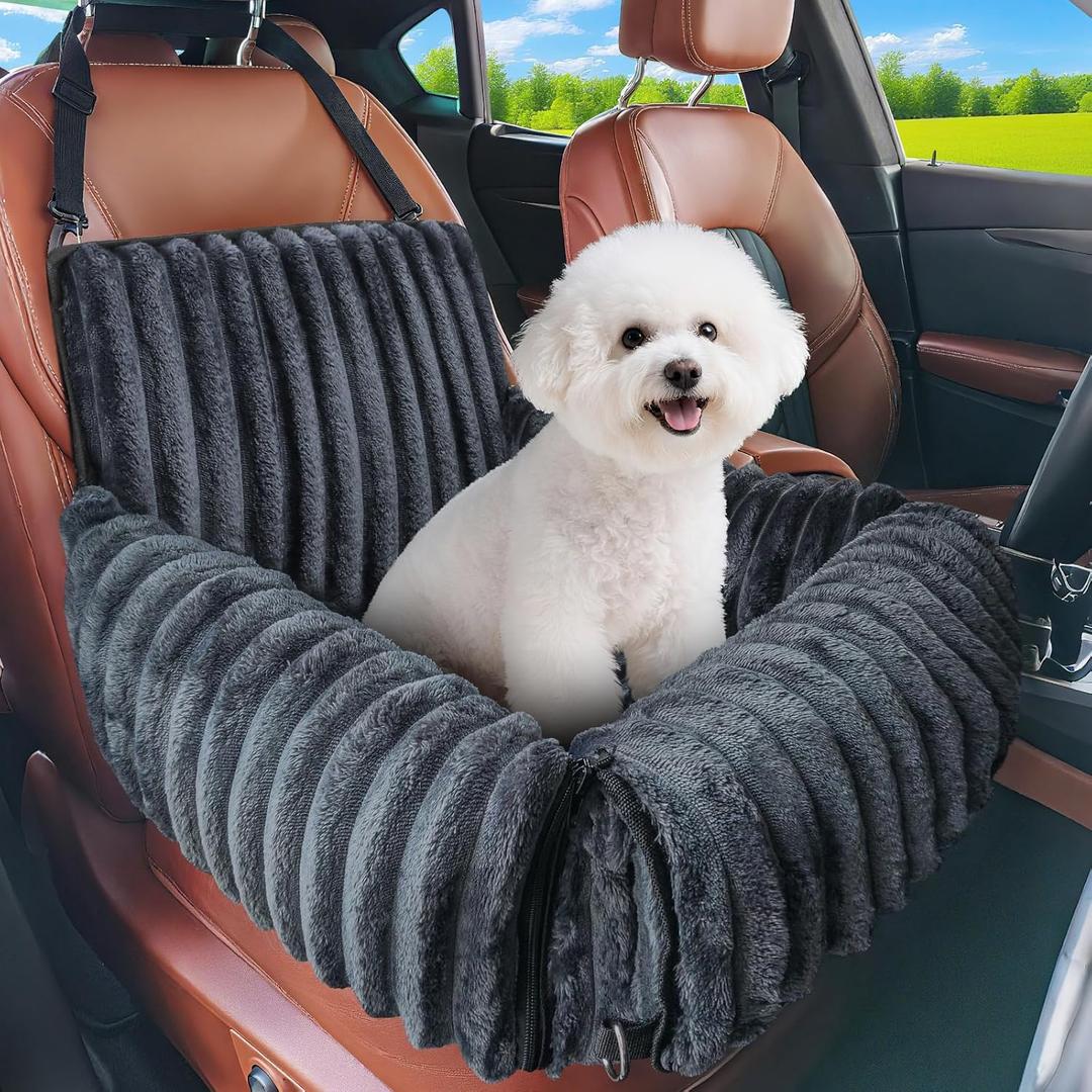 MIXJOY Dog Car Seat for Small/Medium Dogs up to 25 lbs, Multi-Functional Dog Carrier for Car with Detachable Washable Cover, Pet Travel Bed with Clip-On Safety Leash, Grey