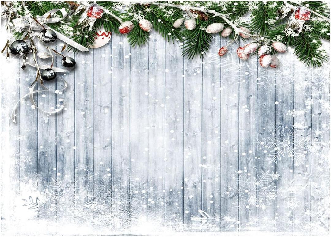 WOLADA 7x5FT Christmas Backdrop Snowflake Christmas Wood Wall Photography Backdrop Xmas Rustic Vintage Wooden Floor Background for Kids Portrait Photo Studio Booth Photobooth Photographer Prop 11717 (White)