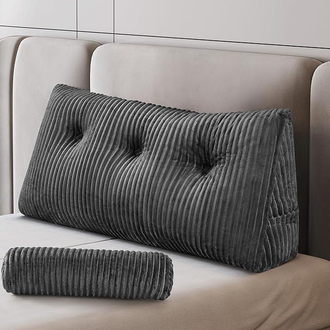 Z-hom Comfort Wedge Pillow Headboard, Ultra Soft Twin Triangular Pillow, Reading Pillow Standard Bed w/a Roll Pillow for Bed Sitting Up Sleeping, Backrest Cushion Headboard Gap Pillow for Back,Grey