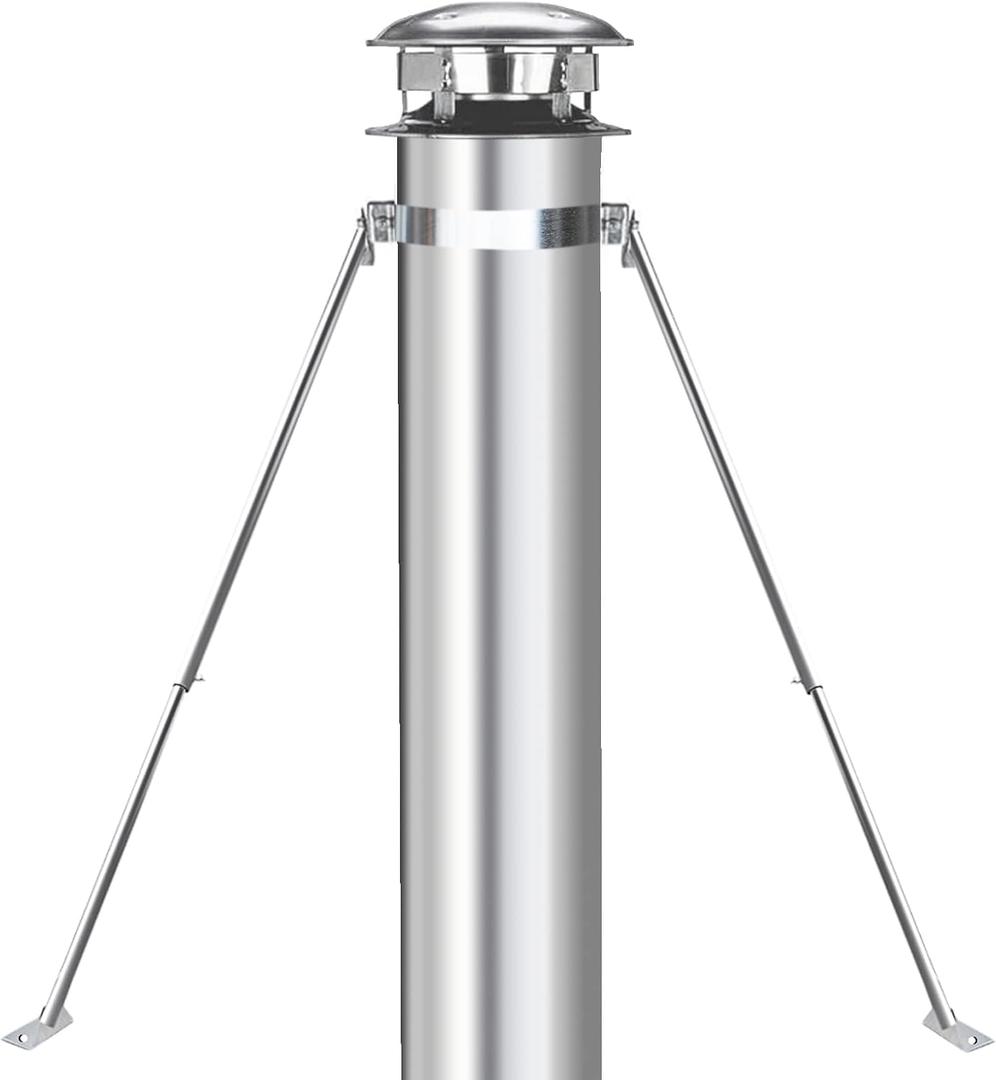 6" Extended Chimney Stove Pipe Roof Bracket Support, Stainless Steel Chimney Pipe Roof Support for Stove Pipe, Adjustable Chimney Pipe Bracing, Stability Against Wind & Snow