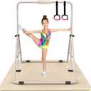 Tepemccu Expandable Gymnastics Bars, Adjustable Height Gymnastic Horizontal Bars, Children Folding Training Bar for Kids (Beige with mat)