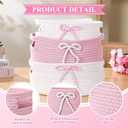 Breling 3 Pieces Pink Bow Baskets Coquette Bow Cotton Rope Storage Basket Pink Woven Gift Baskets Laundry Hamper Rope Bin with Handles for Decoration Organization Storage for Nursery, Pet Toy Basket