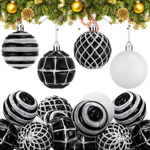 Soaoo 24 Pcs Christmas Black and White Ball Ornaments Set Christmas Tree Decoration 2.36 Inch Plastic Shatterproof Hanging Glitter Ball for Xmas Holiday Nightmare Tree Party Decoration Supplies