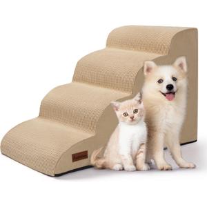 Aodisman Dog Steps for Bed, 4-Step Dog Stairs Ramp for Small Dogs and Cats, Indoor Non-Slip Pet Stairs Suitable for Older, Short-Legged, and Puppy Dogs to Climb Onto High Beds and Couch, 17.4" H,Khaki