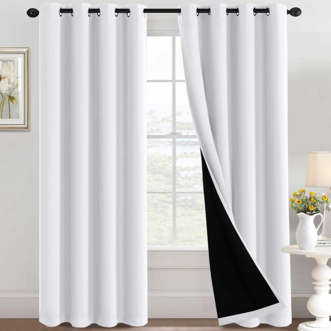 H.VERSAILTEX Blackout Curtains for Bedroom 100% Black Out Living Room Curtains, 84 inch Long Patio Curtains for Sliding Doors, Energy Efficiency Window Curtain Panels 1 Piece, Pure White