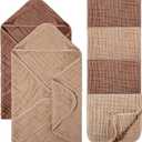 VitalCozy 6 Pcs Baby Muslin Hooded Bath Towels and Washcloths Muslin Cotton Hooded Baby Towels Absorbent Blankets for Gift Newborn Infant Shower (32 x 32 Inch,Brown,Coffee)