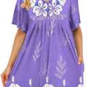 House Dresses for Women with Pockets Moo Moo Nightgown Short Sleeve Mumu Dress Lounge Dress S-5XL (Medium, Purple)