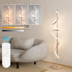 LED Floor Lamp for Living Room, 60 inches Spiral Floor Lamp with Remote Control, 48W, 3 Color Temperatures,Dimmable, for Bedroom, Office Gold
