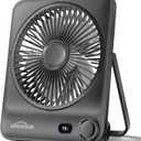 WHATOOK Large Travel Desk Fan: 10000mAh Battery 40 Hours Runtime Silent Rechargeable Fans, Quite Personal Portable Fan for Camping Bedroom Office Small Desktop fan (8.3 * 7.1inch Black)