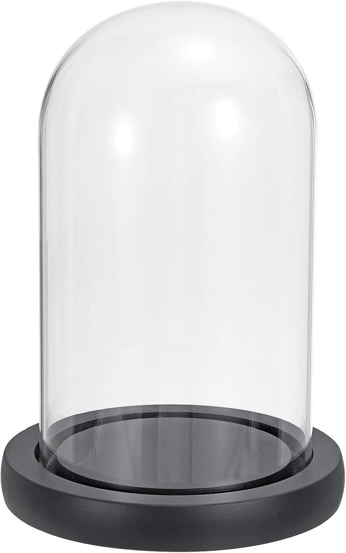 PATIKIL 7.7"x3.9" Clear Cloche Glass Dome, Glass Bell Jar Display Case Tabletop Centerpiece with Black Wooden Base for Christmas Home Decor