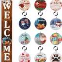 Welcome Sign for Front Porch 47inch,Wooden Interchangeable Vertical Home Wall Decor,Standing and Hanging Farmhouse Outdoor Indoor Decor Welcome Door Sign (Brown)