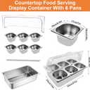 Countertop Food Serving Display Container with Clear Roll Top Cover, Catering Supplies Buffet Display, Perfect Salad Bar Buffet Station for Home and Catering Supplies, Cold Food Buffet Server(6 Pan)
