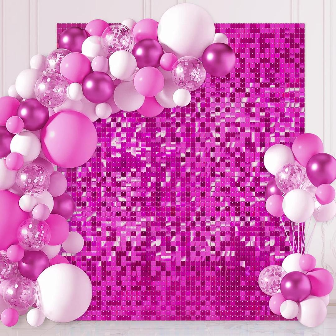 Hot Pink Shimmer Wall Backdrop Panels - 6ftx4ft Square Sequin Backdrop Party Shimmer Background for Birthday Anniversary Wedding Graduation Bachelorette Disco Decoration