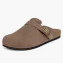 Womens Suede Clogs Mens Genuine Leather Mules Cork Footbed Sandals with Arch Support,13 Women/12 man