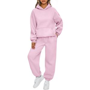 AUTOMET Womens 2 Piece Outfits Lounge Hoodie Sweatsuit Sets Plus Size Fall Fashion Clothes Airport Travel Pants Tracksuits (X-Large, Palepink)